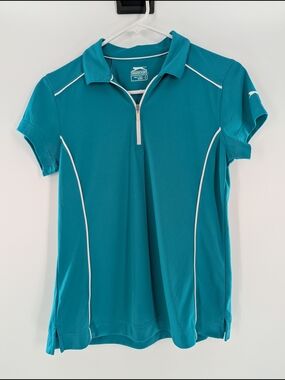 Slazenger Quarter Zip Perfomance Polo Short Sleeve Teal Small Women's Sporty